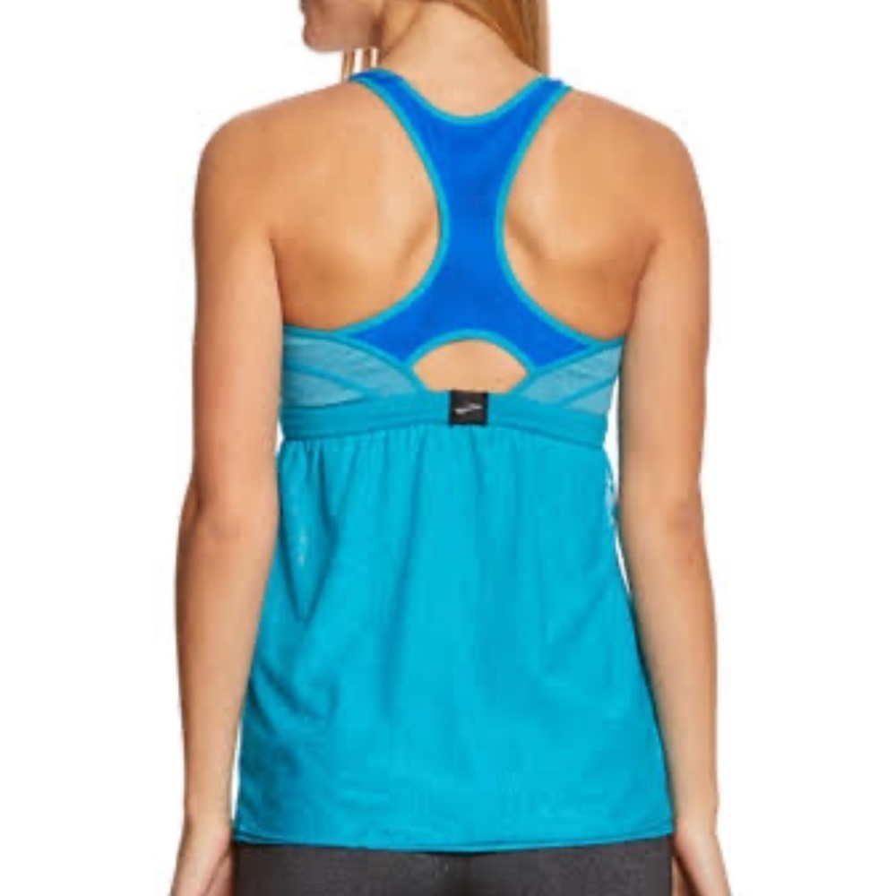 Brooks Running Blue Mesh Racerback Athletic Tank Top Gym Yoga Size Small
